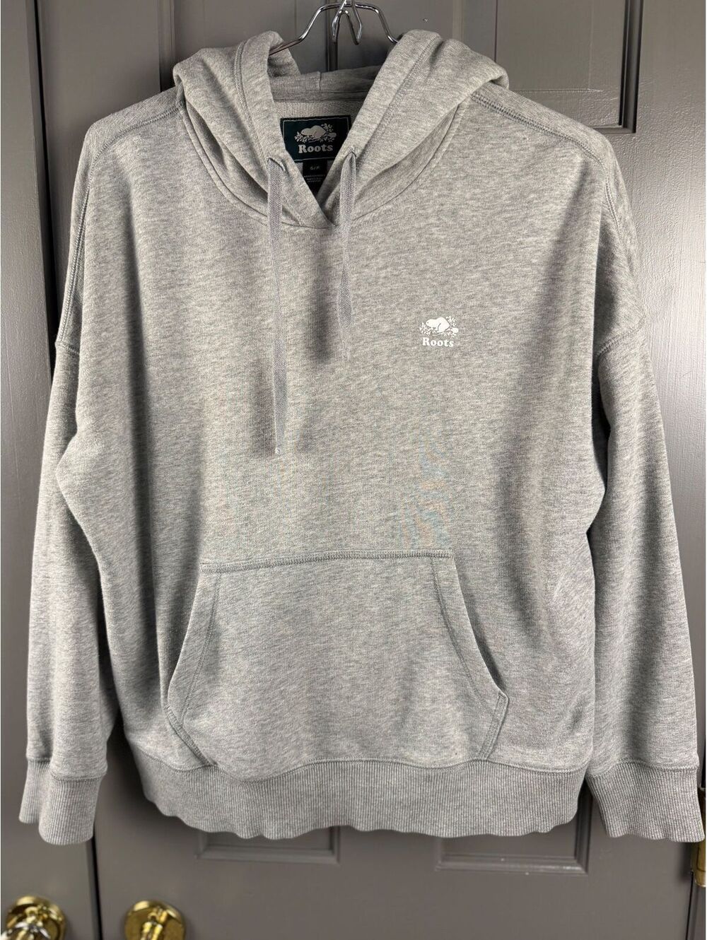 Roots Canada Women's Grey Organic Terry Kanga Hoodie Sweatshirt Petite Small
